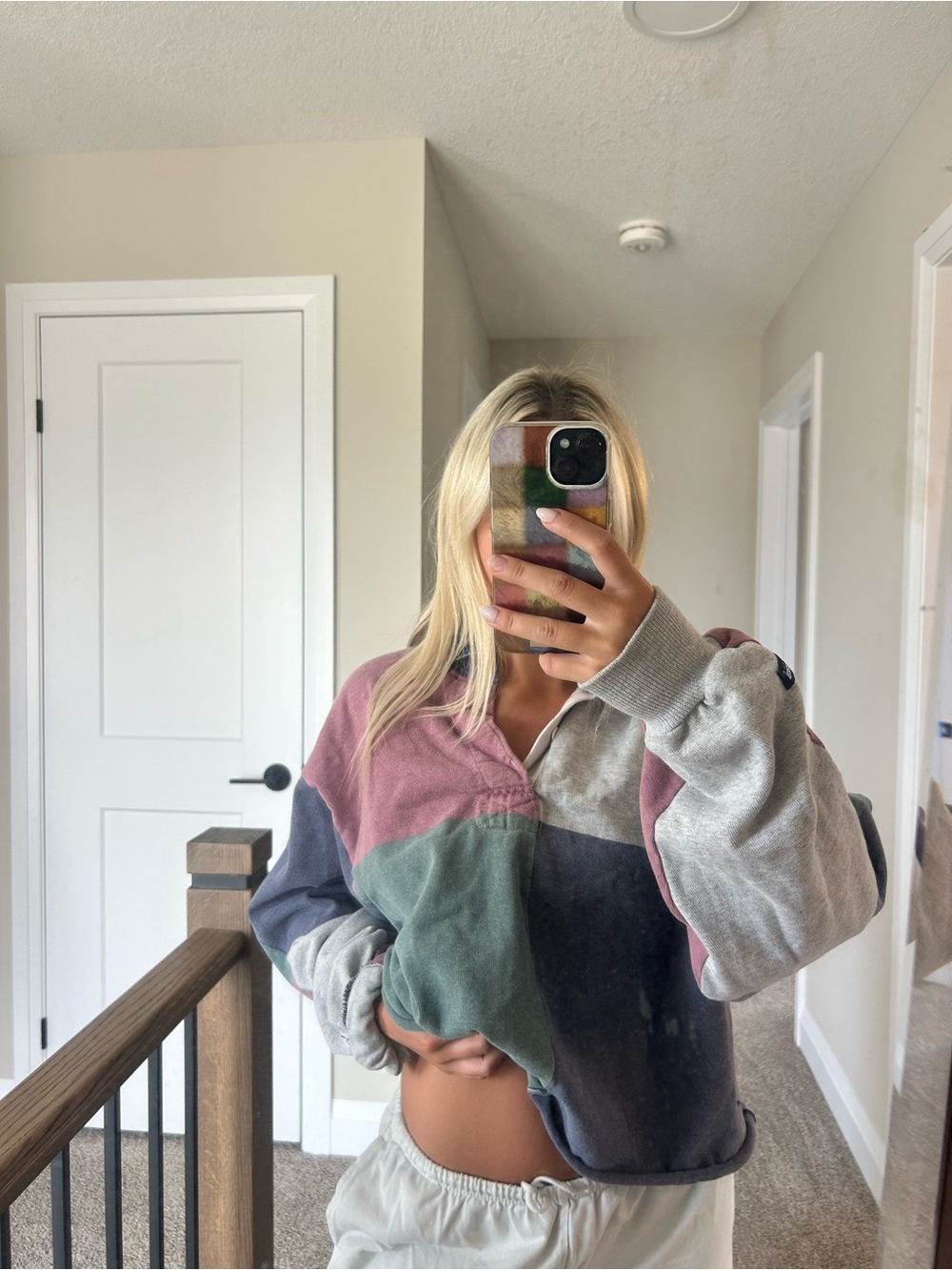 Colorblock Quarter-Zip Pullover Sweatshirt - Multi